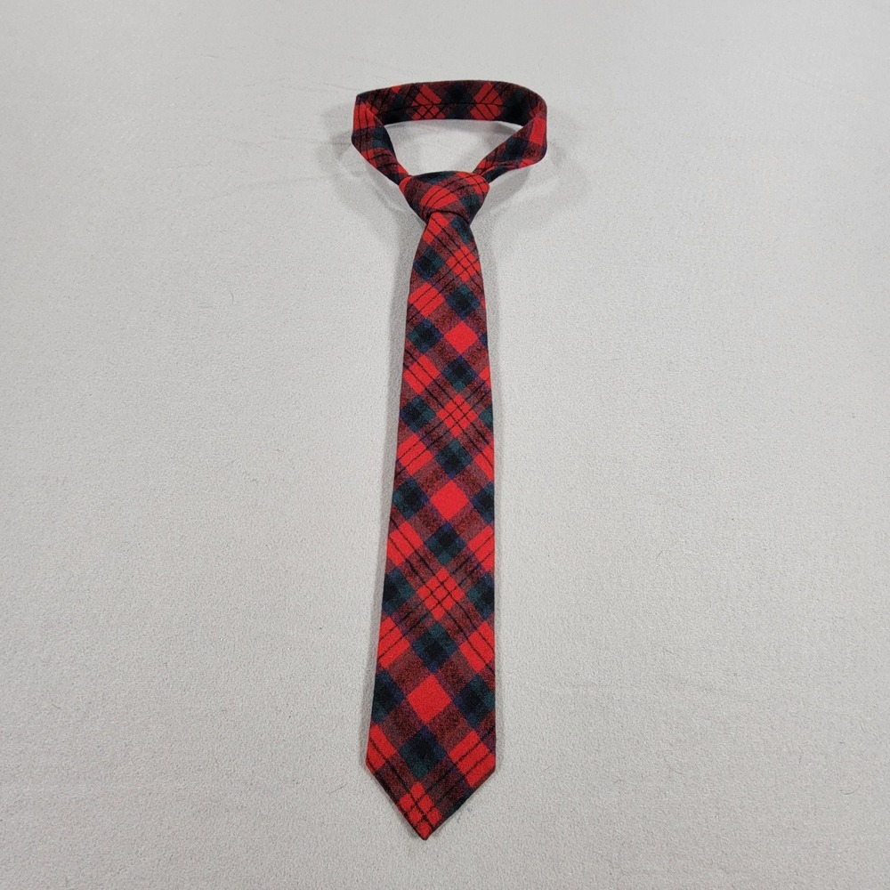 Vintage Pendleton Necktie Tartan Plaid 100% Virgin Wool Red Green Navy Men's Tie - Picture 2 of 8